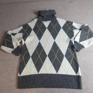 Pringle H&M Womens Sweater Small Gray Argyle Turtleneck Oversized